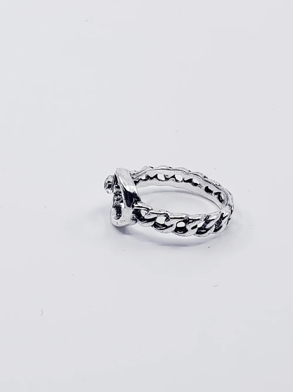 Silver Tone Open Circle Ring with Tiny Clear Rhine Stone Sz 6